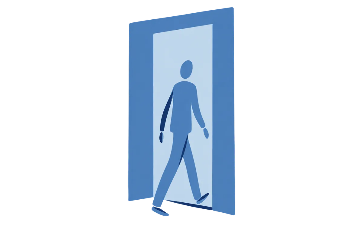 A person stepping through an open doorway.